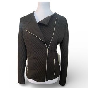 41 Hawthorn Black Chevron Quilted Moto Jacket NWT Large Woman